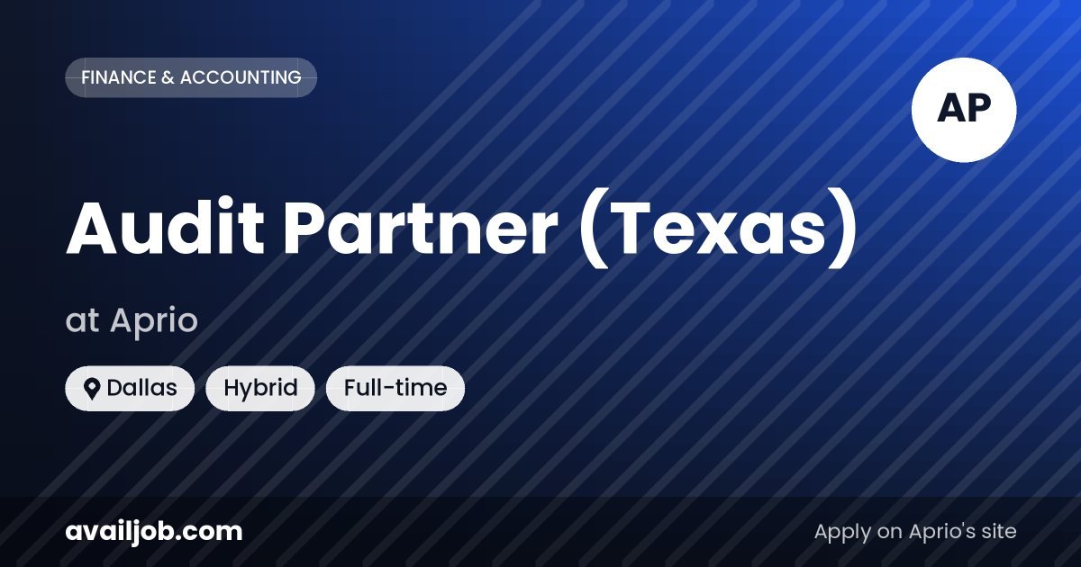 Audit Partner (Texas) job at Aprio in Dallas