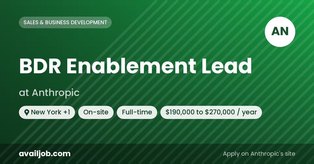 BDR Enablement Lead job at Anthropic in New York