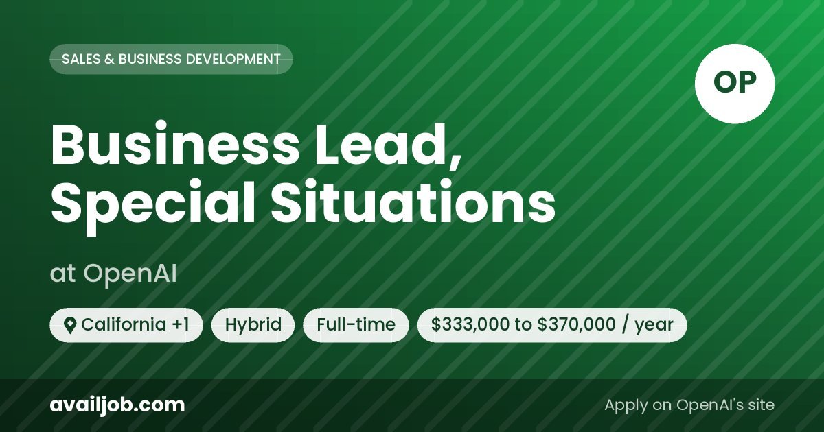 Business Lead, Special Situations job at OpenAI in California