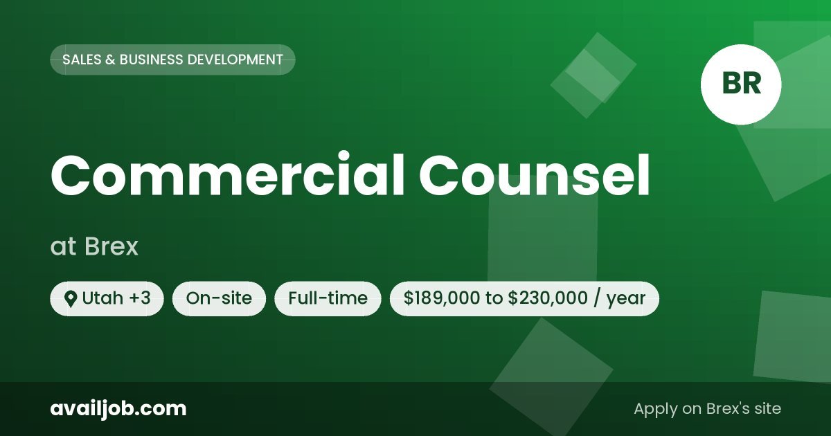 Commercial Counsel job at Brex in Utah
