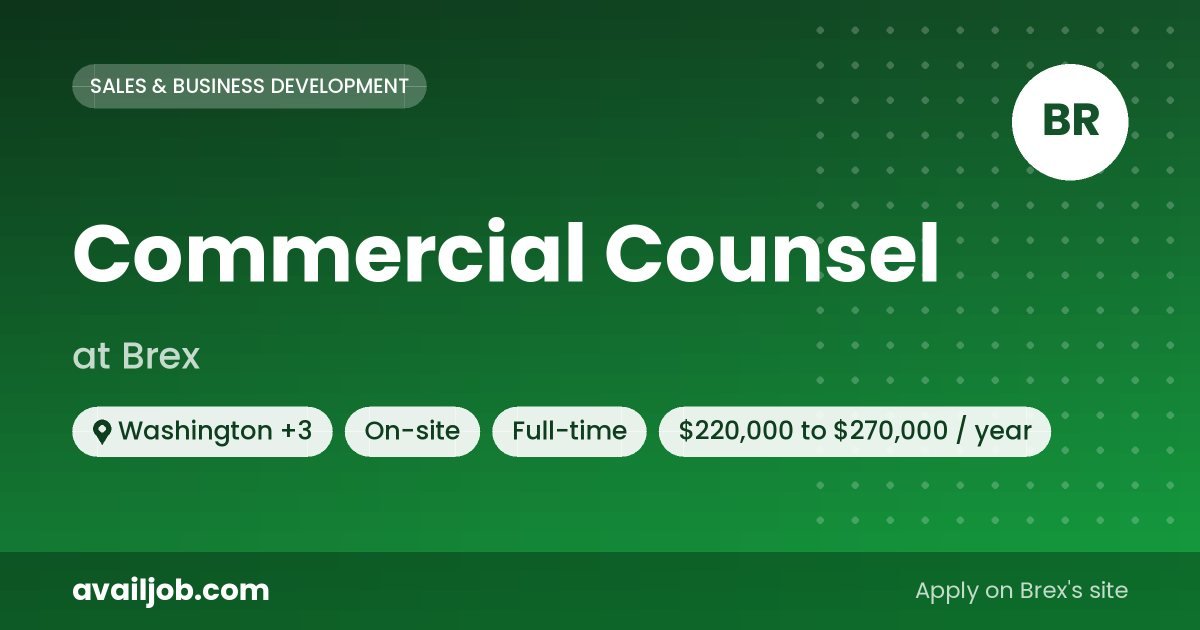 Commercial Counsel job at Brex in Washington