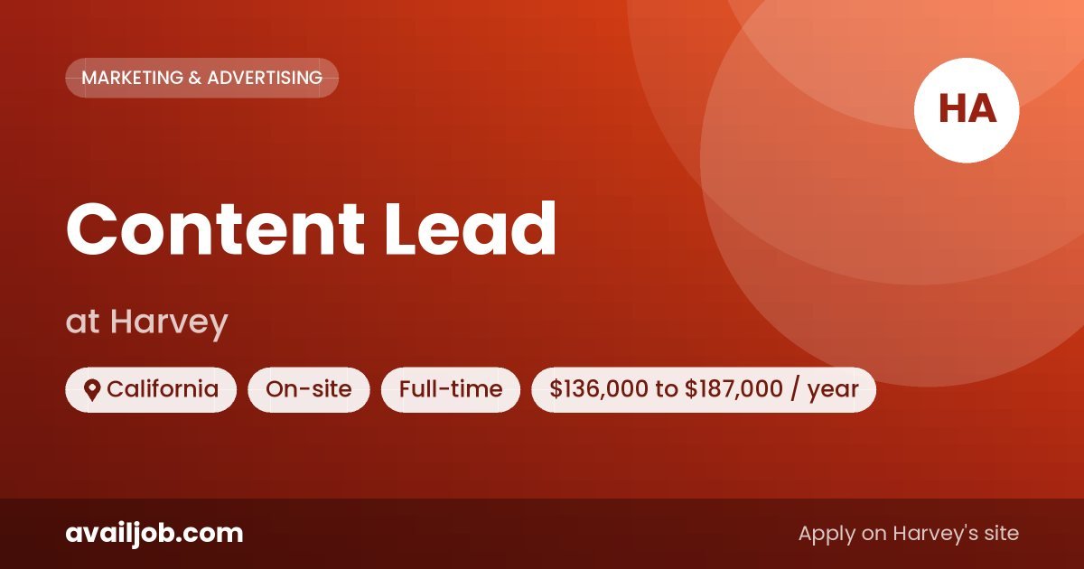 Content Lead job at Harvey in California