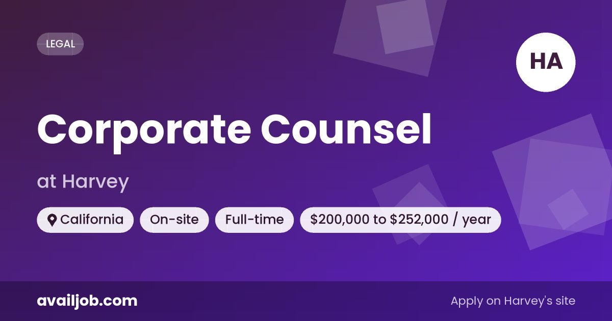Corporate Counsel job at Harvey in California