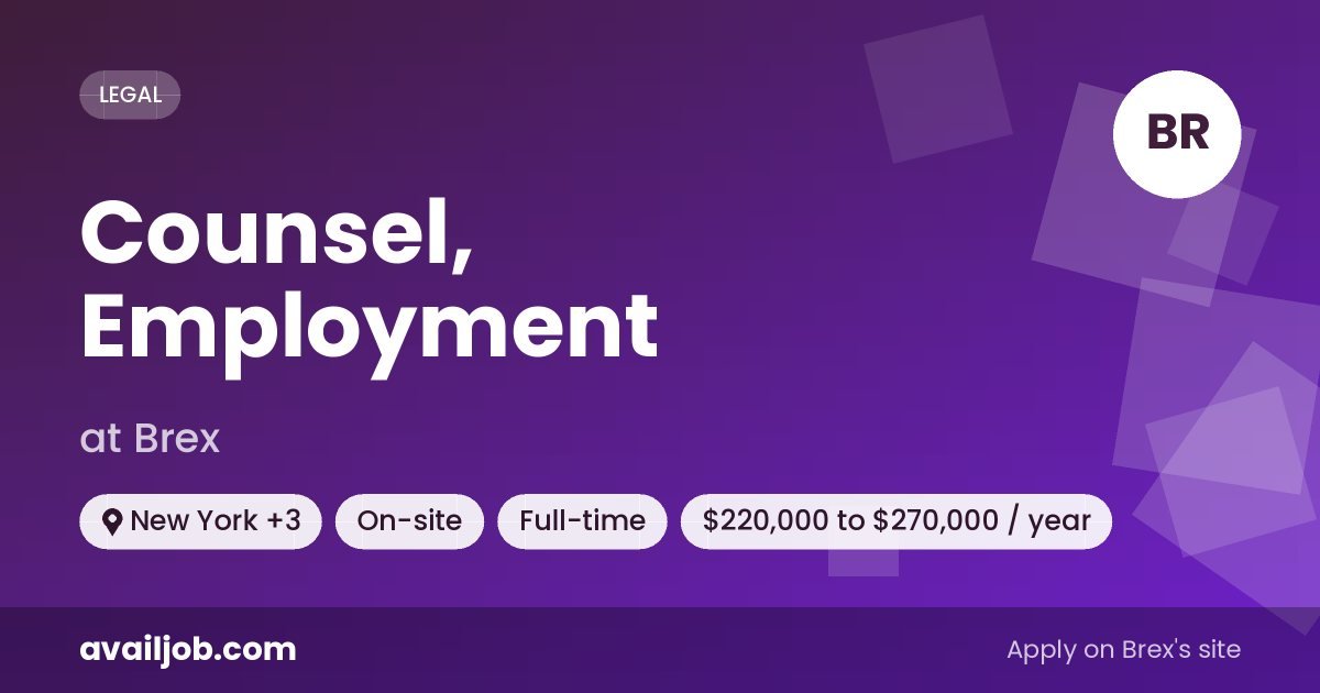 Counsel, Employment job at Brex in New York