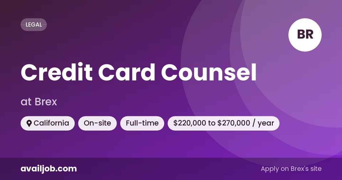 Credit Card Counsel job at Brex in California