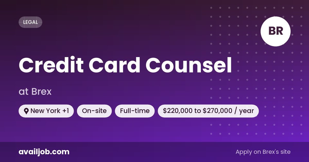 Credit Card Counsel job at Brex in New York