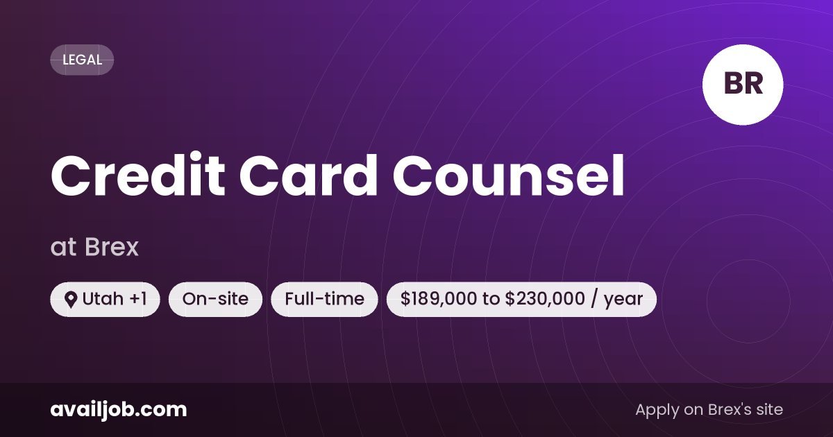 Credit Card Counsel job at Brex in Utah