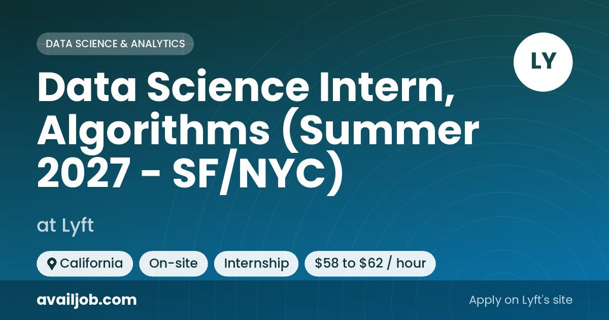 Data Science Intern, Algorithms (Summer 2027 - SF/NYC) job at Lyft in California
