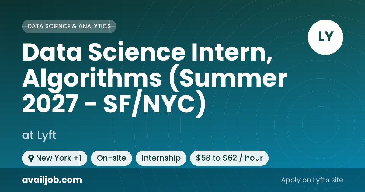 Data Science Intern, Algorithms (Summer 2027 - SF/NYC) job at Lyft in New York
