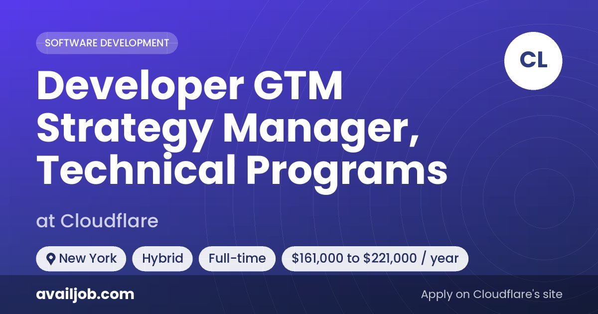 Developer GTM Strategy Manager, Technical Programs job at Cloudflare in New York