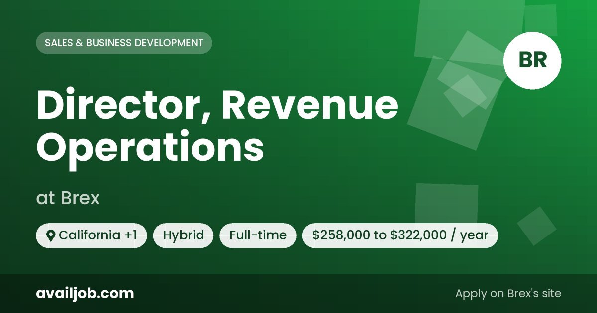 Director, Revenue Operations job at Brex in California