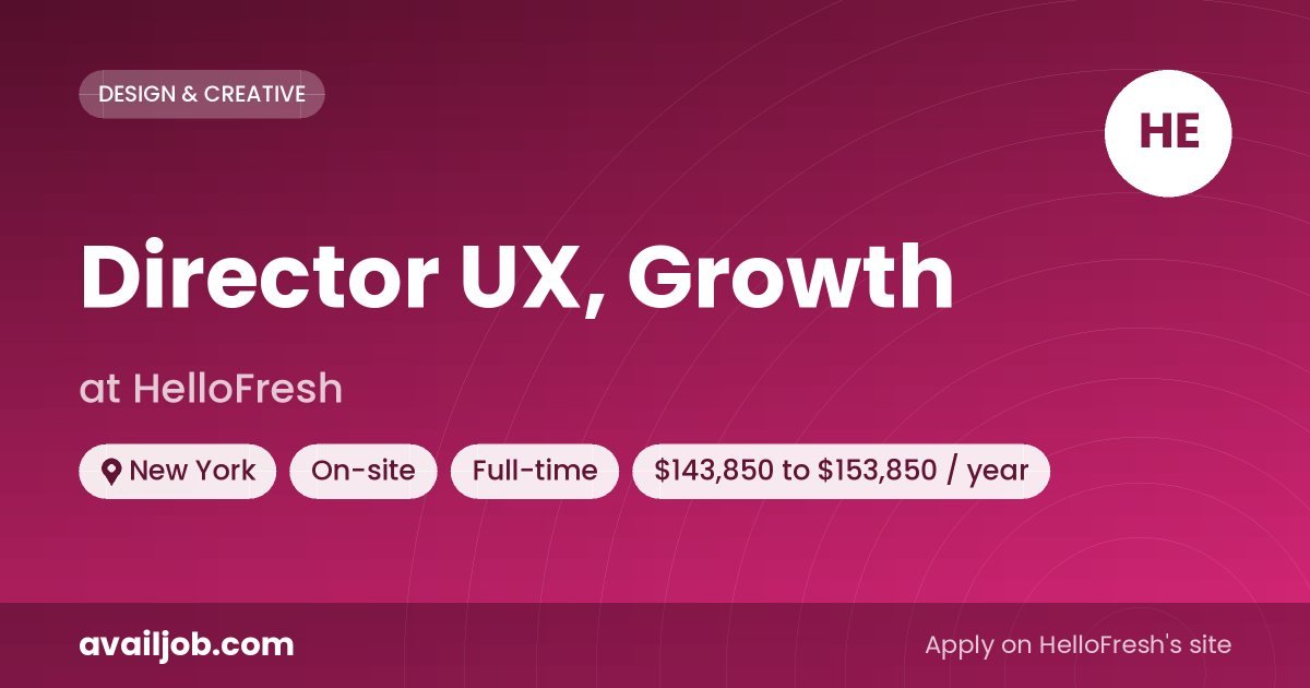 Director UX, Growth job at HelloFresh in New York