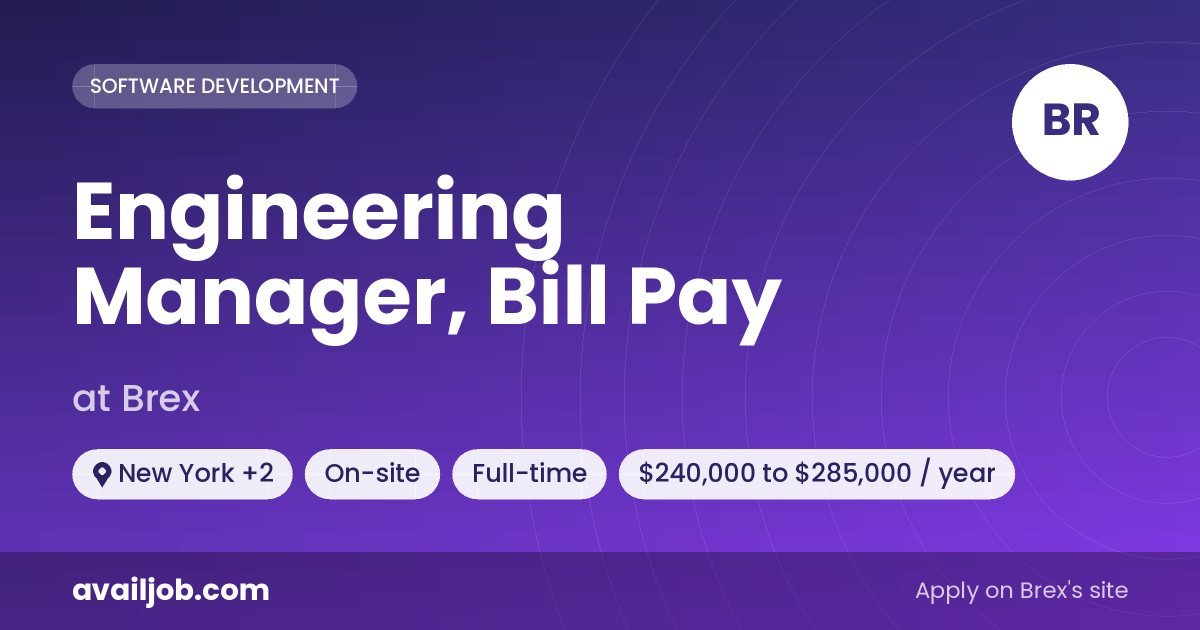 Engineering Manager, Bill Pay job at Brex in New York