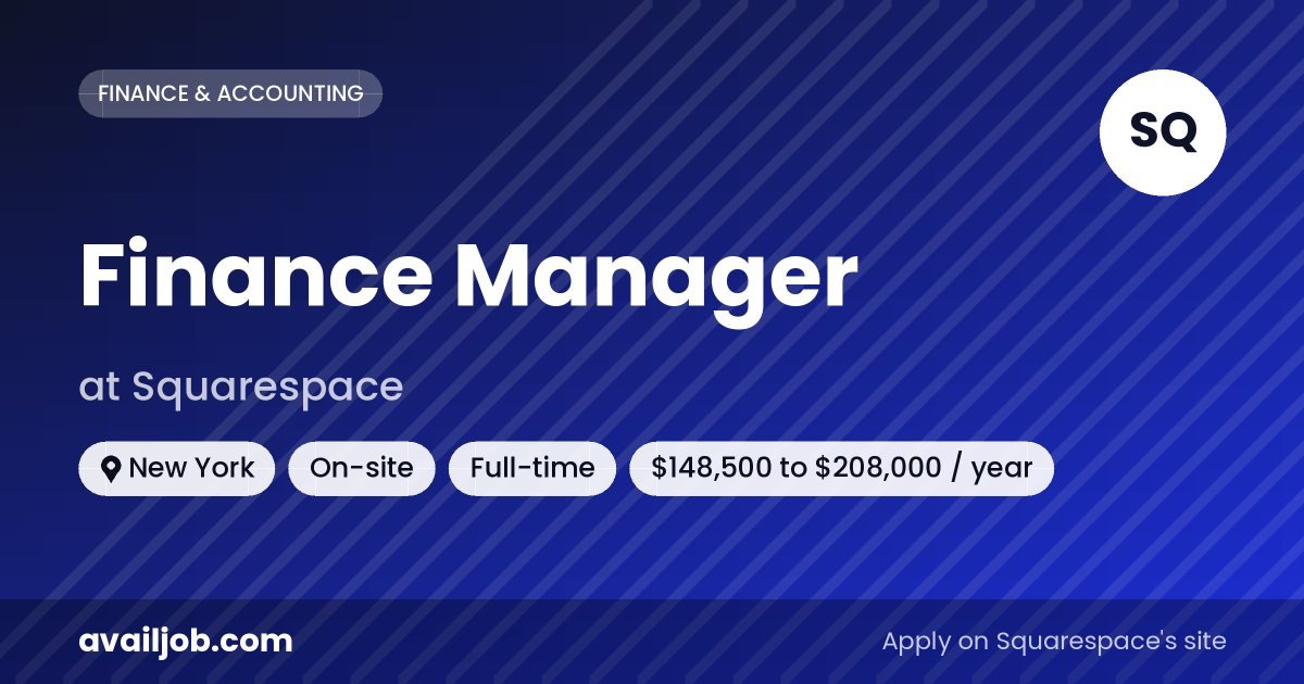 Finance Manager job at Squarespace in New York