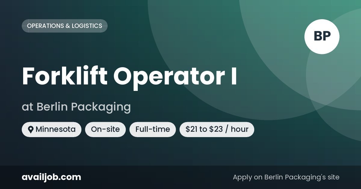 Forklift Operator I job at Berlin Packaging in Minnesota