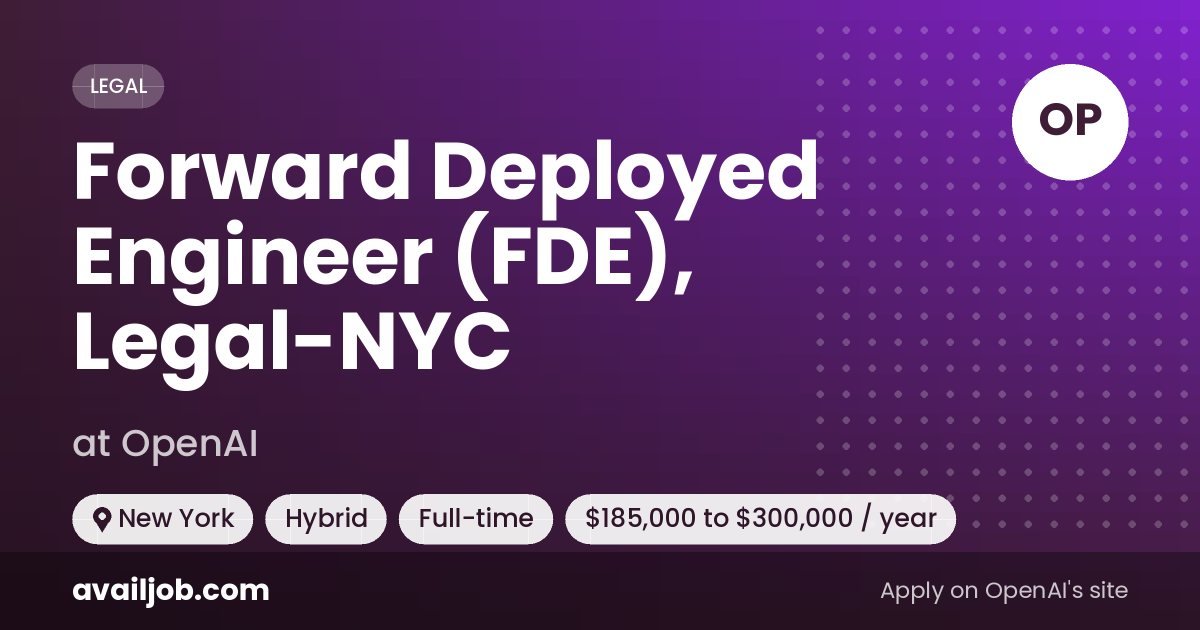 Forward Deployed Engineer (FDE), Legal-NYC job at OpenAI in New York