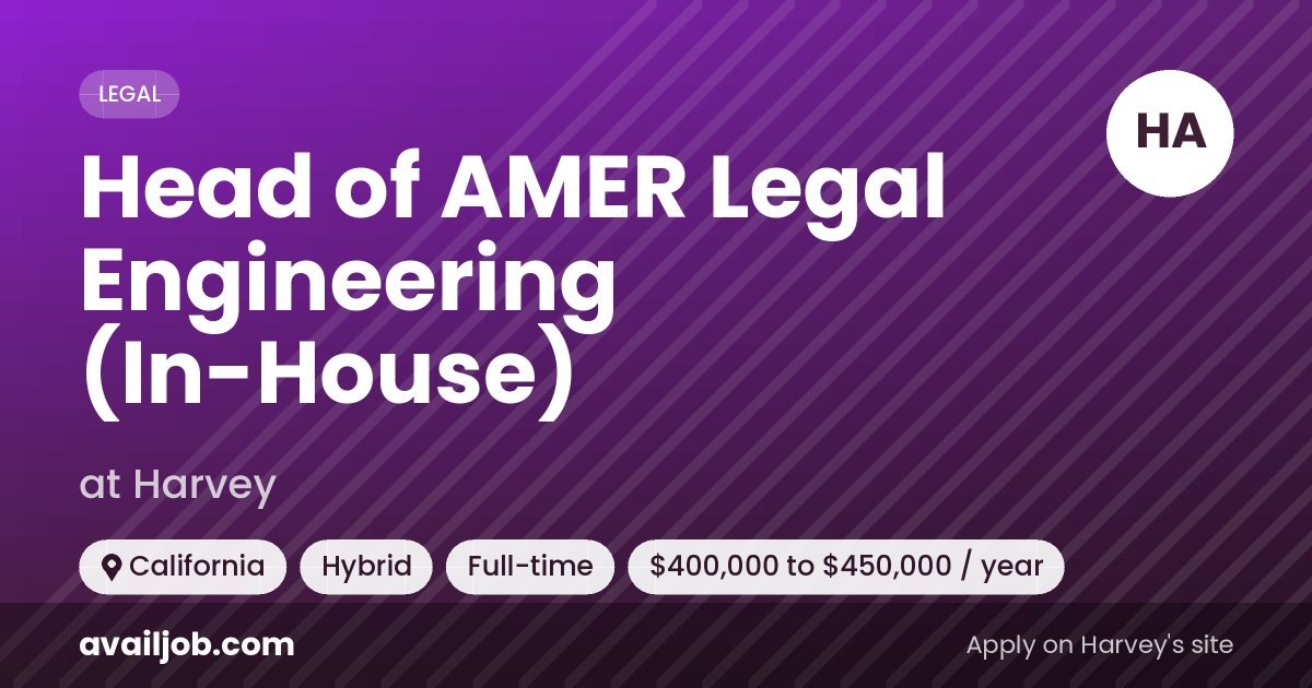Head of AMER Legal Engineering (In-House) job at Harvey in California