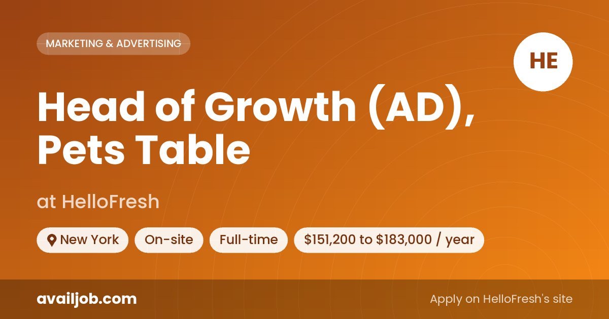 Head of Growth (AD), Pets Table job at HelloFresh in New York