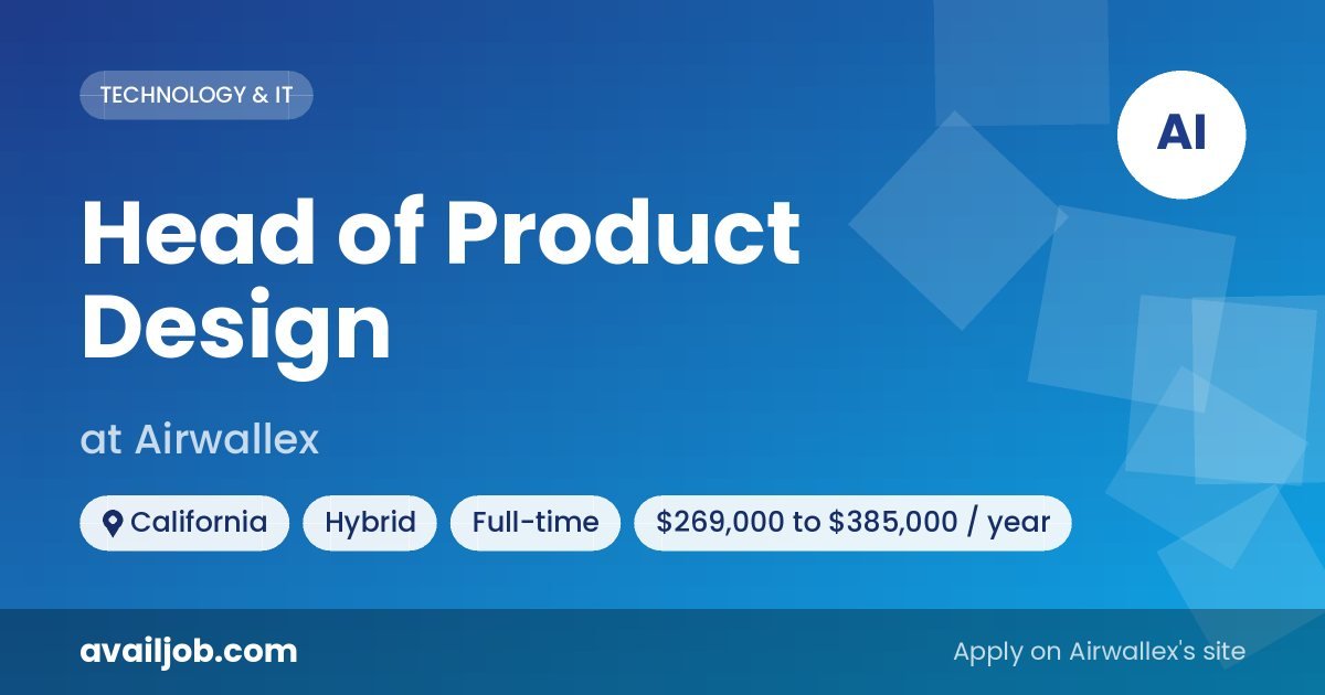 Head of Product Design job at Airwallex in California