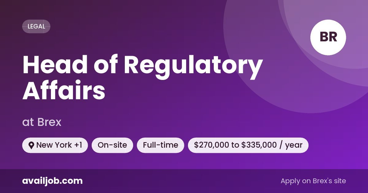 Head of Regulatory Affairs job at Brex in New York