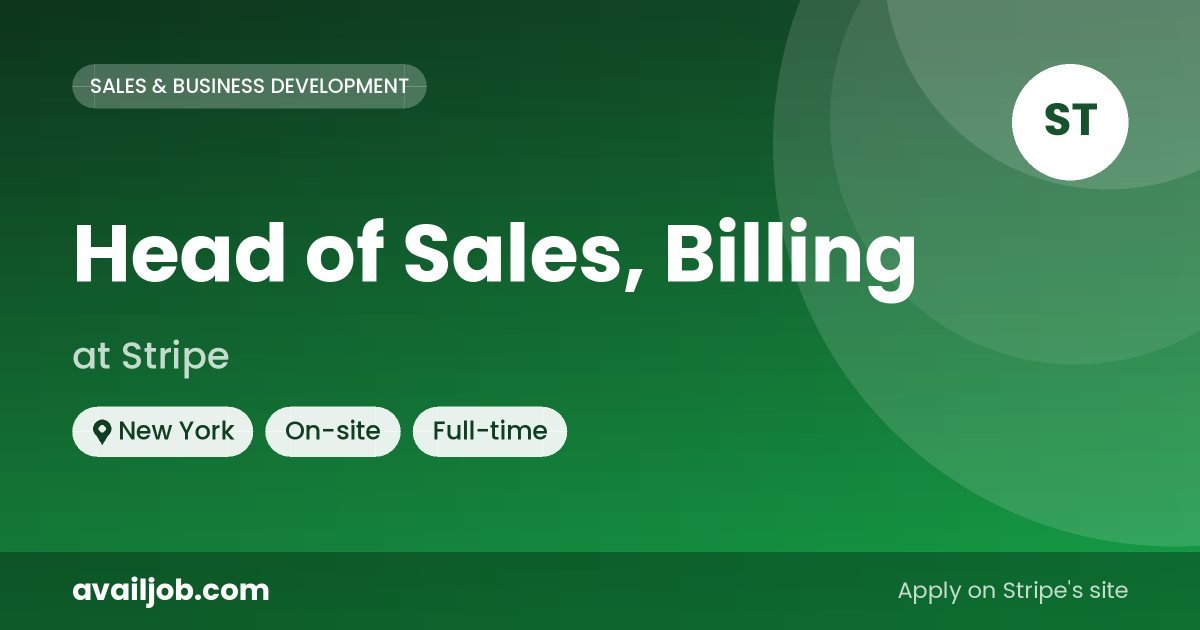 Head of Sales, Billing job at Stripe in New York