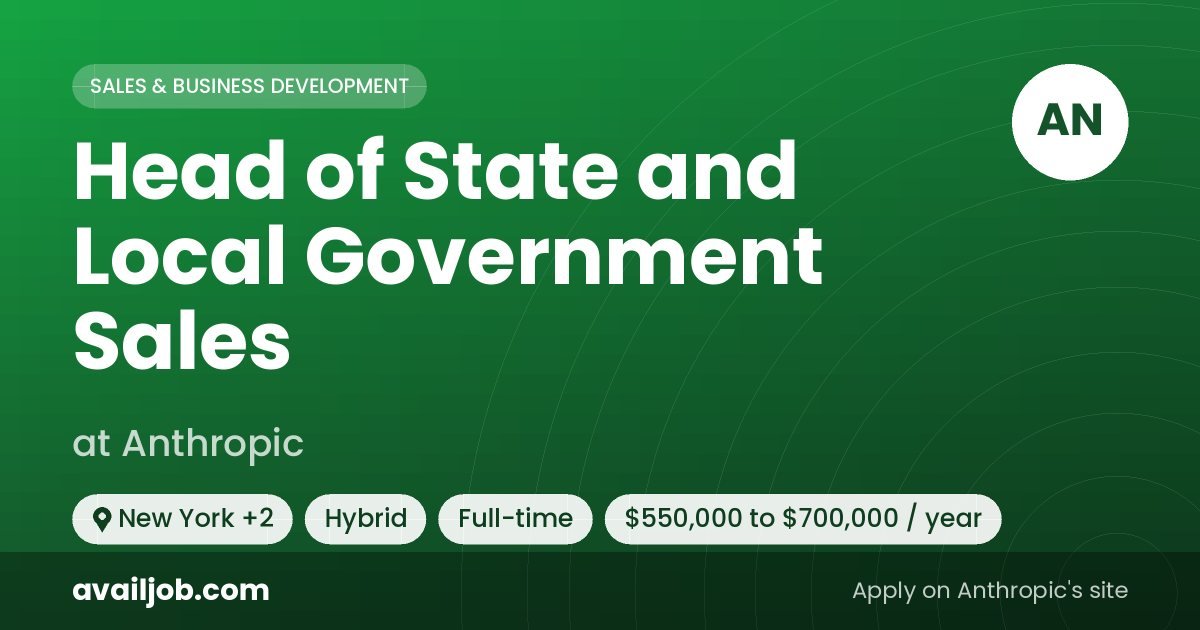 Head of State and Local Government Sales job at Anthropic in New York