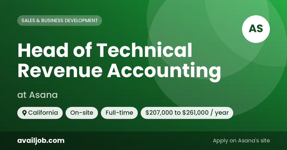 Head of Technical Revenue Accounting job at Asana in California