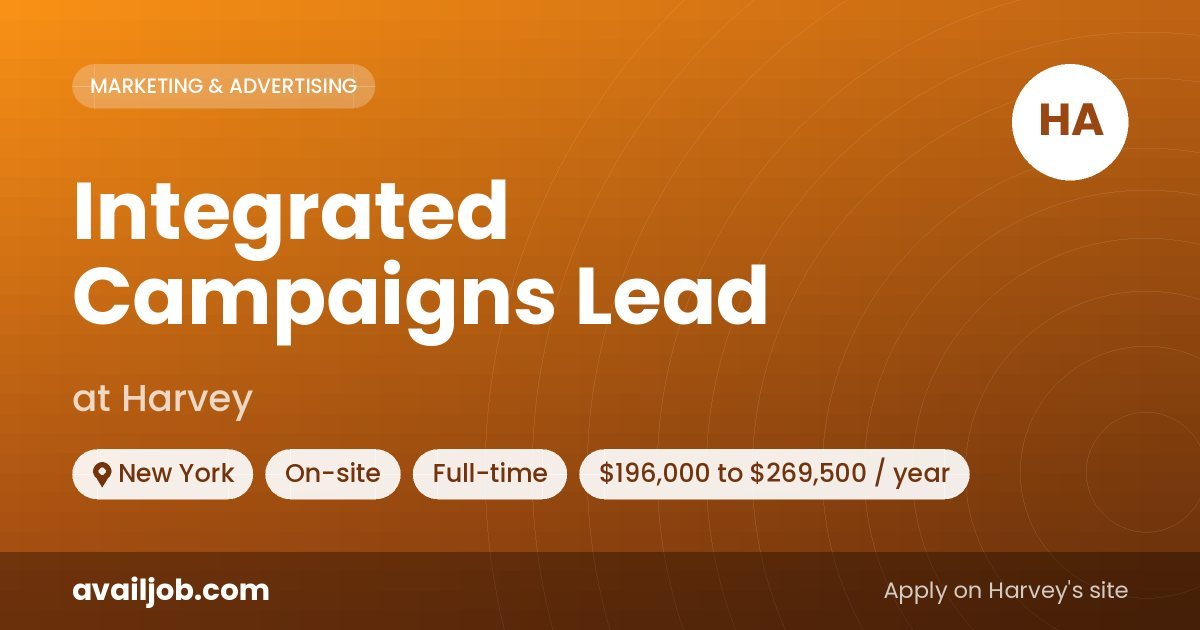 Integrated Campaigns Lead job at Harvey in New York
