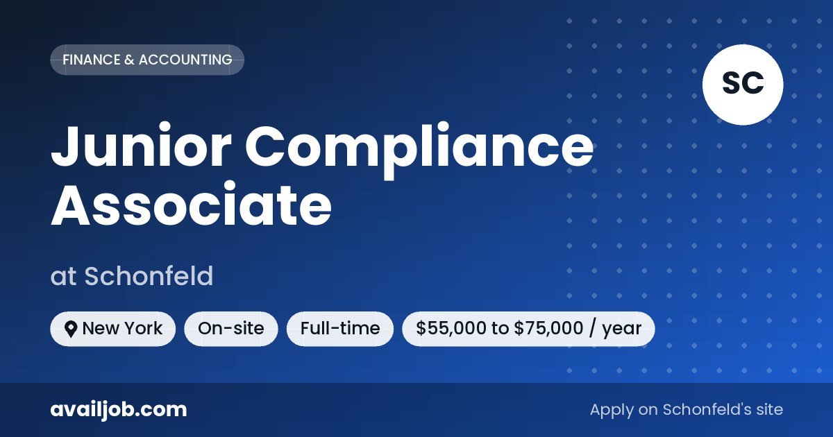 Junior Compliance Associate job at Schonfeld in New York