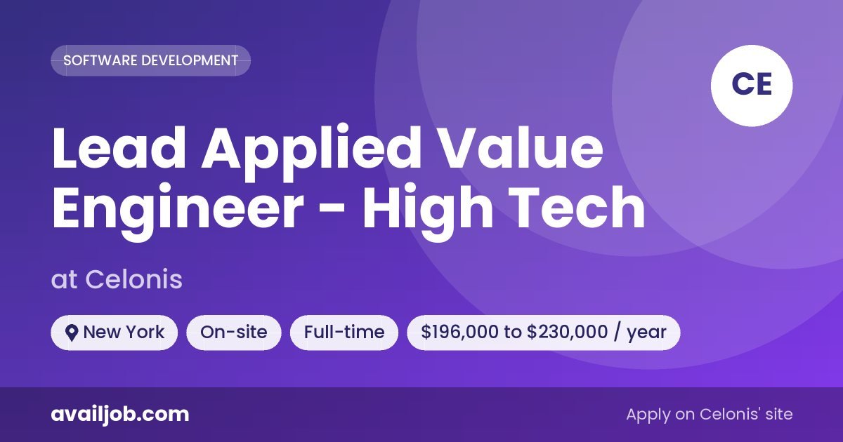 Lead Applied Value Engineer - High Tech job at Celonis in New York