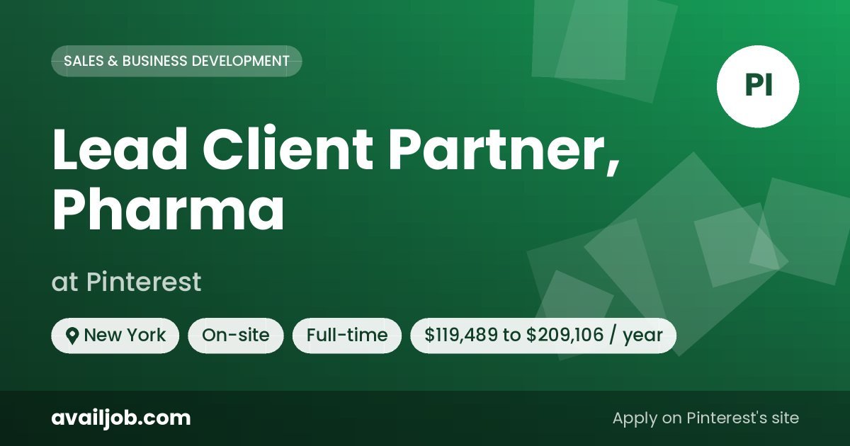 Lead Client Partner, Pharma job at Pinterest in New York