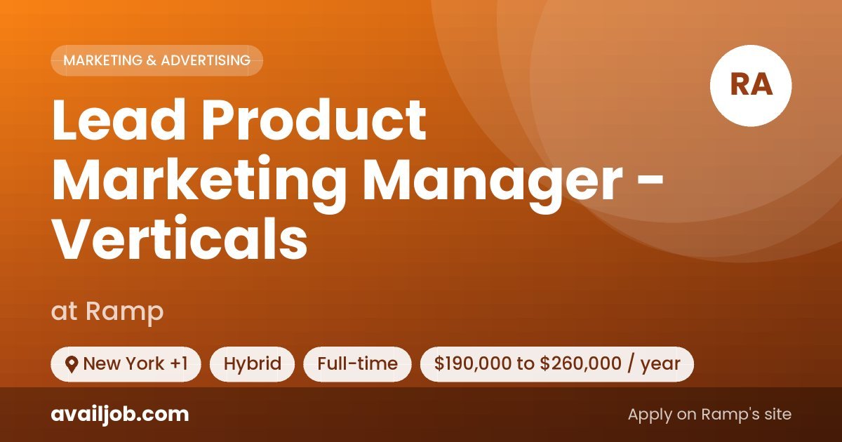 Lead Product Marketing Manager - Verticals job at Ramp in New York