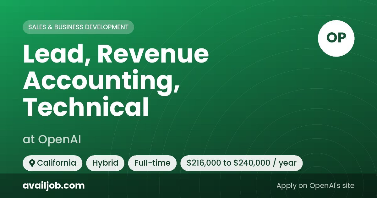 Lead, Revenue Accounting, Technical job at OpenAI in California