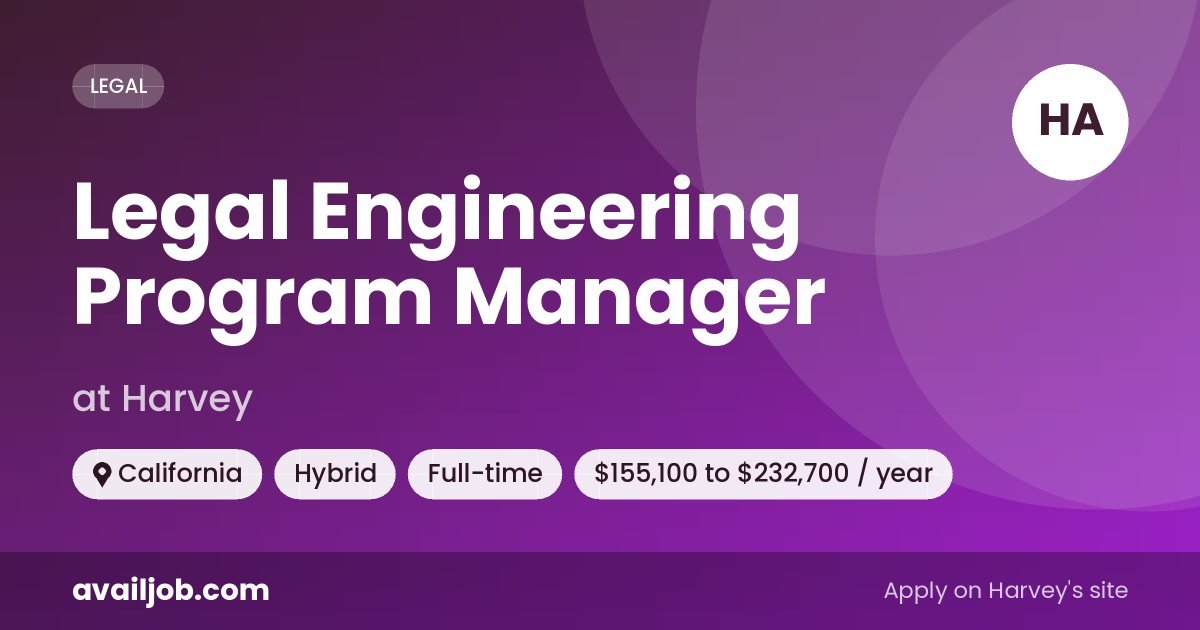 Legal Engineering Program Manager job at Harvey in California