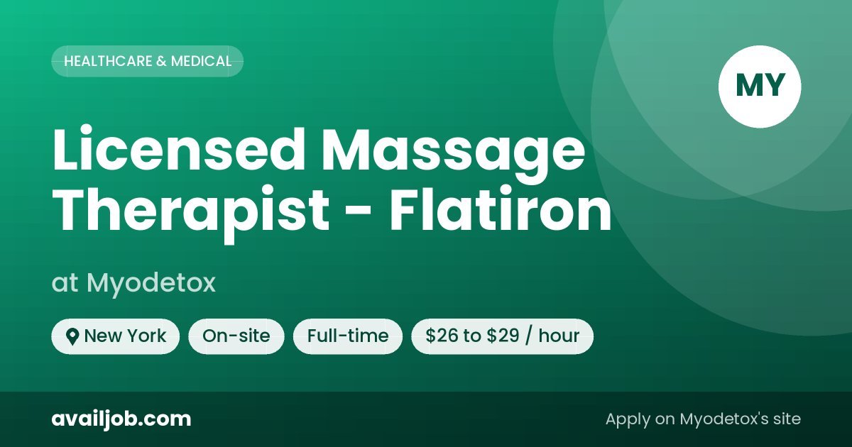 Licensed Massage Therapist - Flatiron job at Myodetox in New York
