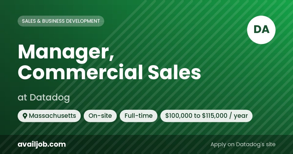 Manager, Commercial Sales job at Datadog in Massachusetts