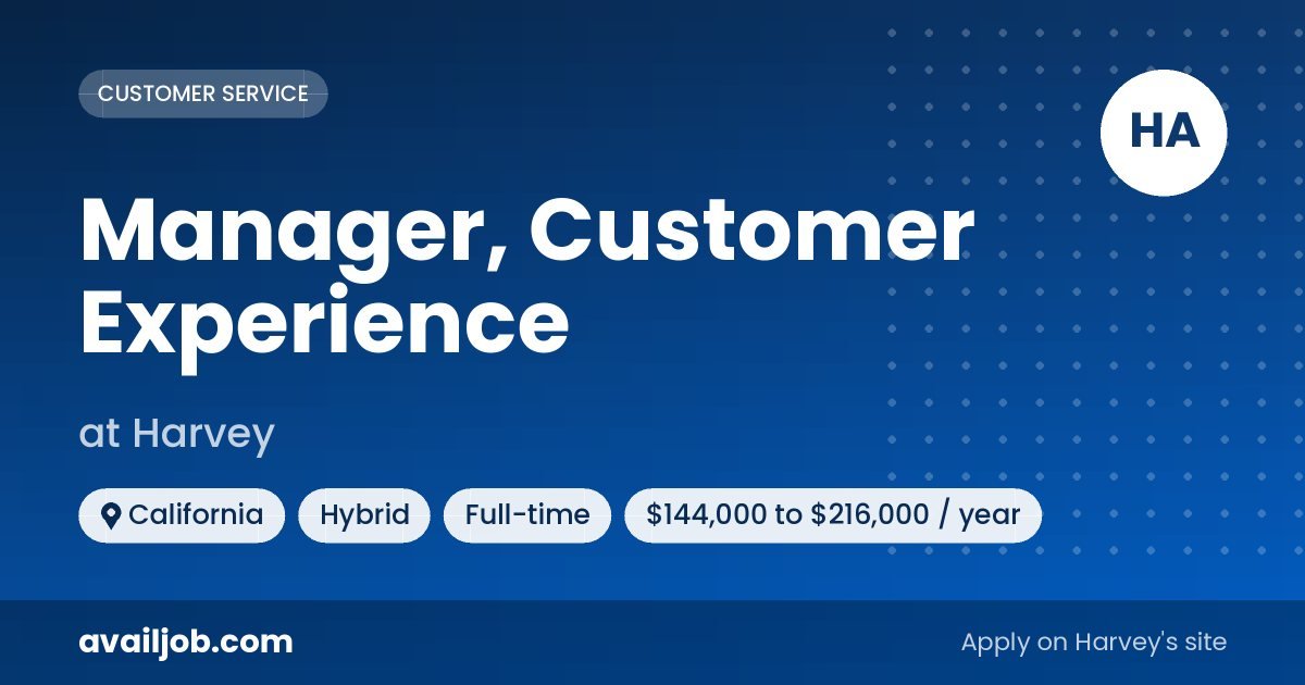Manager, Customer Experience job at Harvey in California