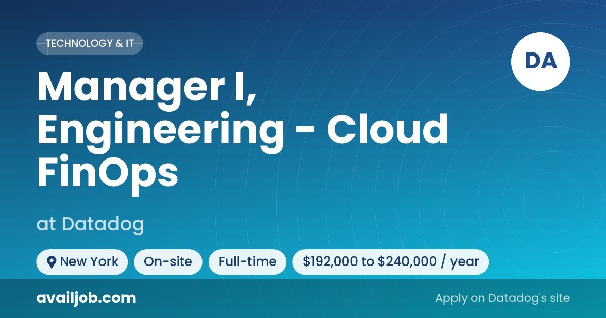 Manager I, Engineering - Cloud FinOps job at Datadog in New York