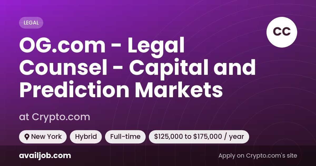 OG.com - Legal Counsel - Capital and Prediction Markets job at Crypto.com in New York