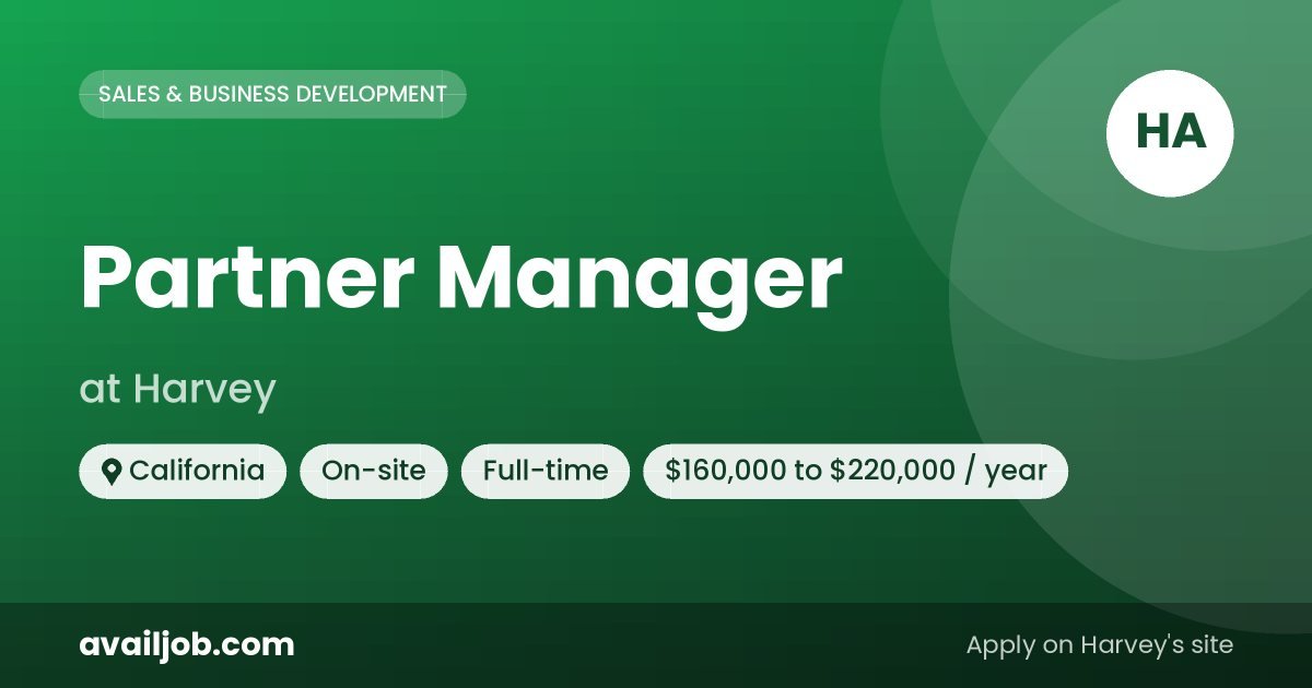 Partner Manager job at Harvey in California