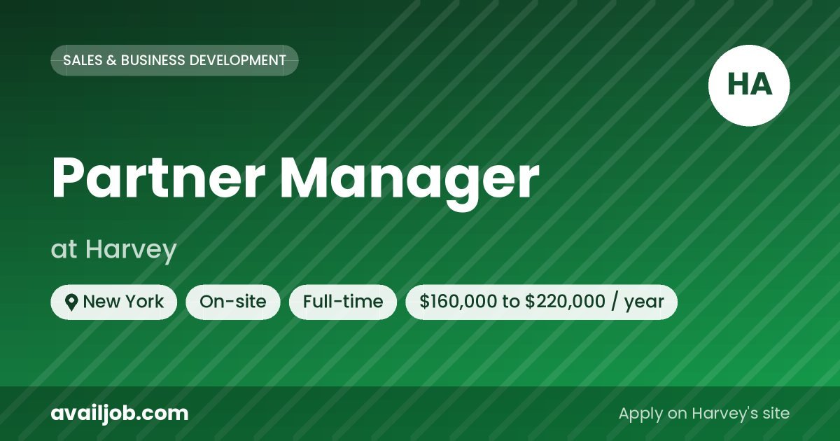 Partner Manager job at Harvey in New York