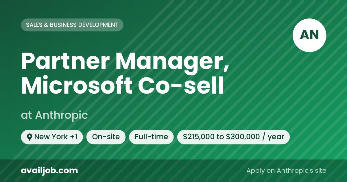 Partner Manager, Microsoft Co-sell job at Anthropic in New York