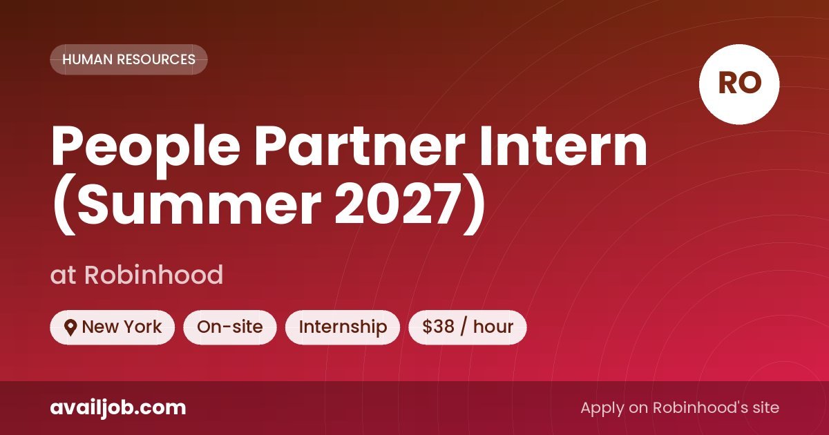 People Partner Intern (Summer 2027) job at Robinhood in New York