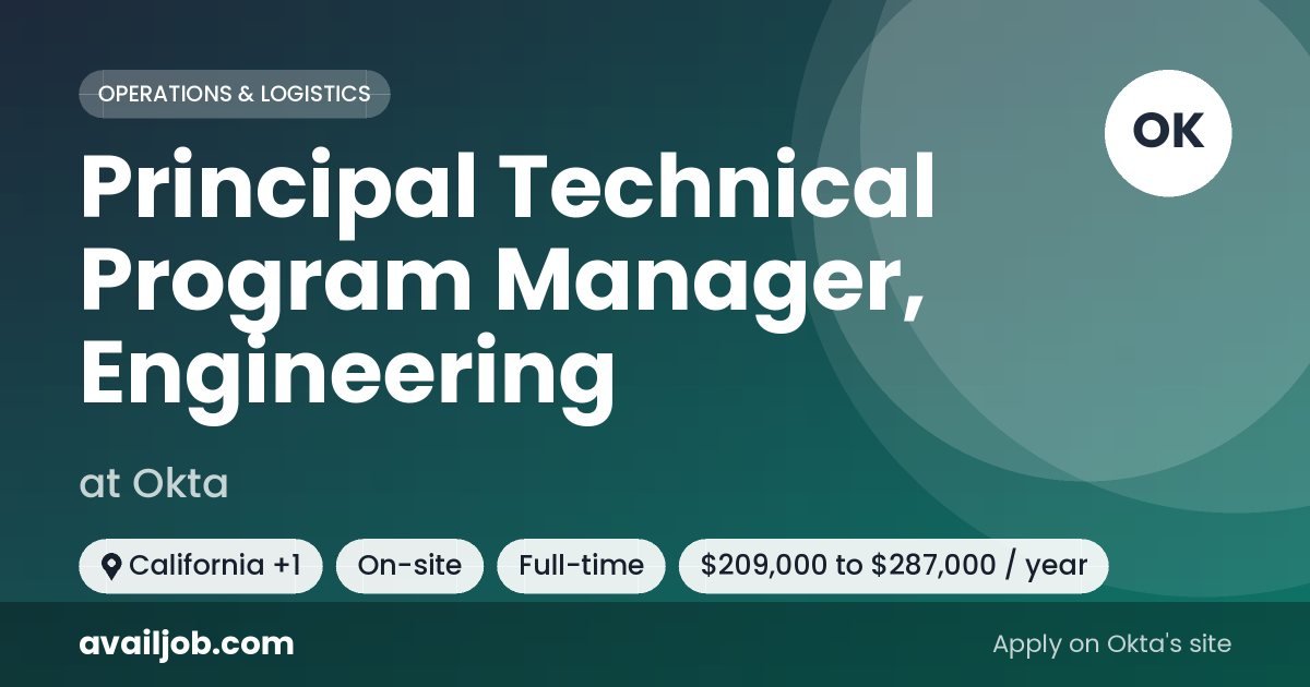 Principal Technical Program Manager, Engineering job at Okta in California