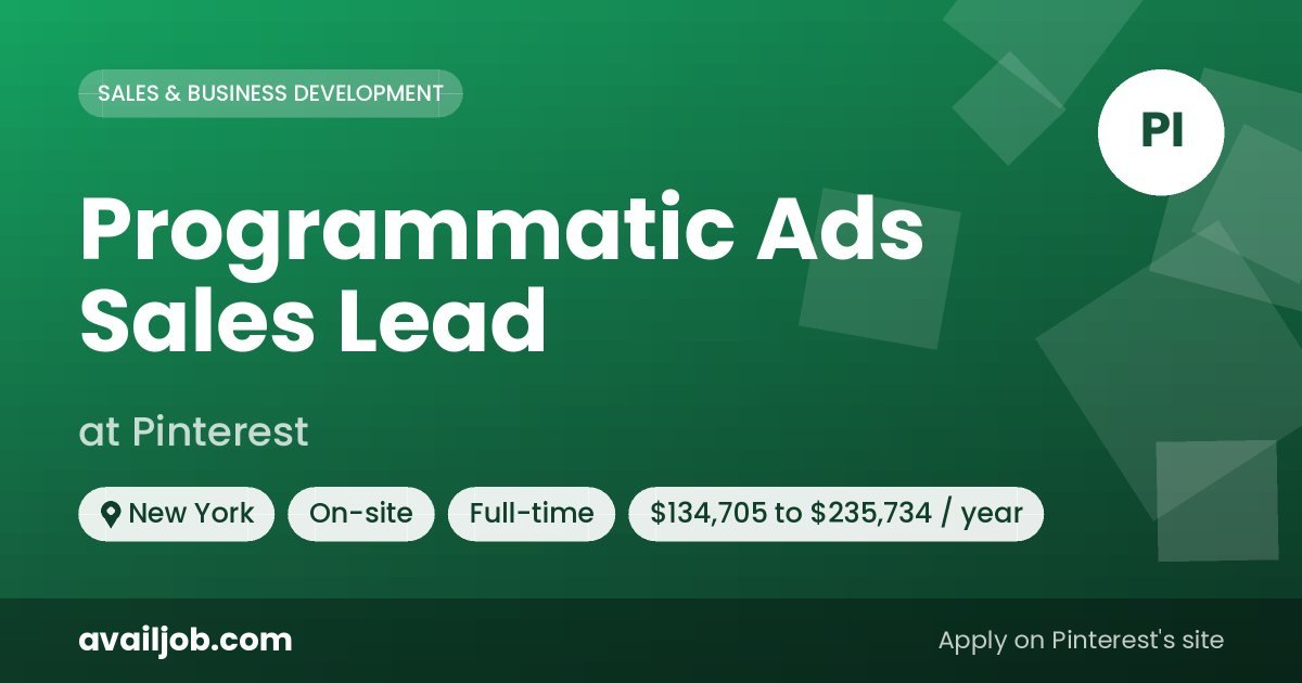Programmatic Ads Sales Lead job at Pinterest in New York