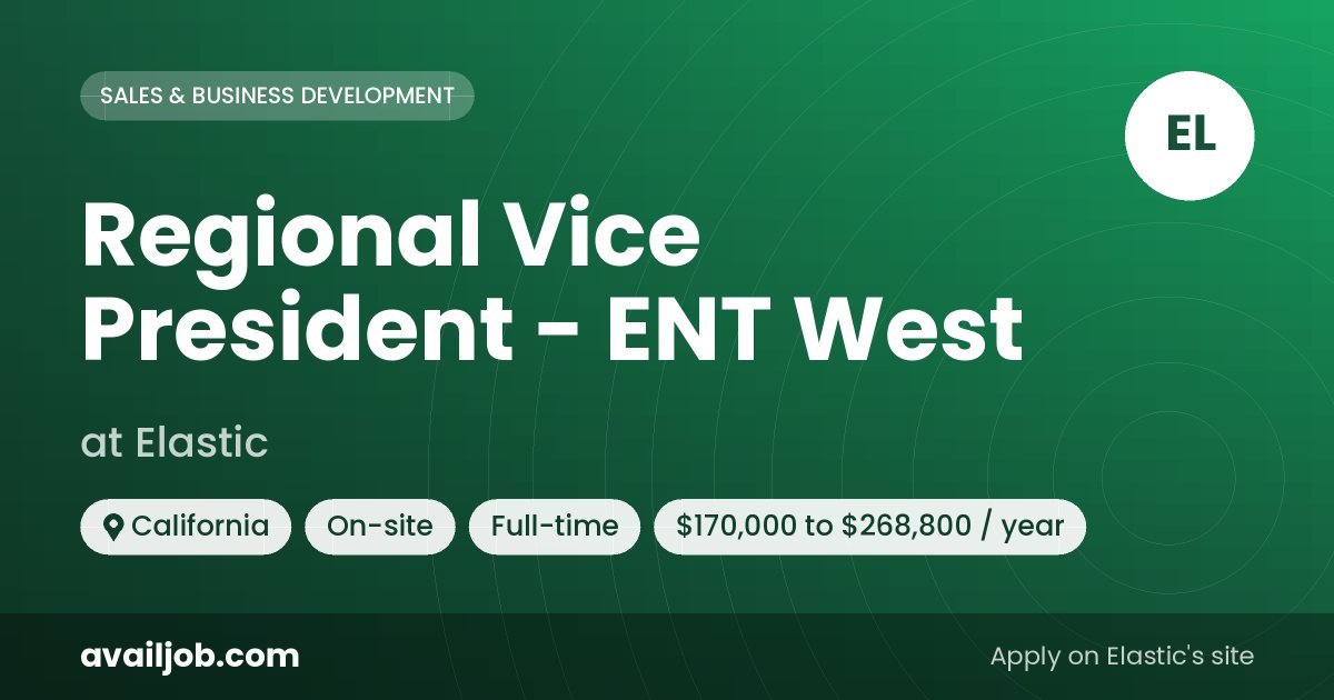Regional Vice President - ENT West job at Elastic in California