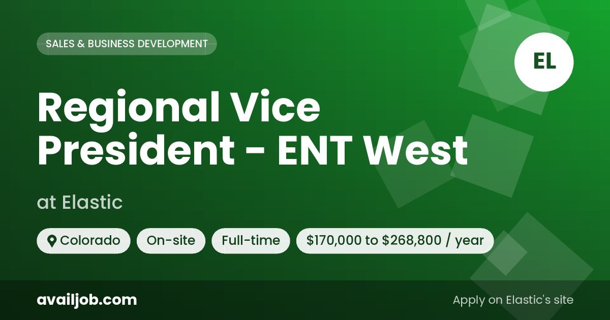 Regional Vice President - ENT West job at Elastic in Colorado