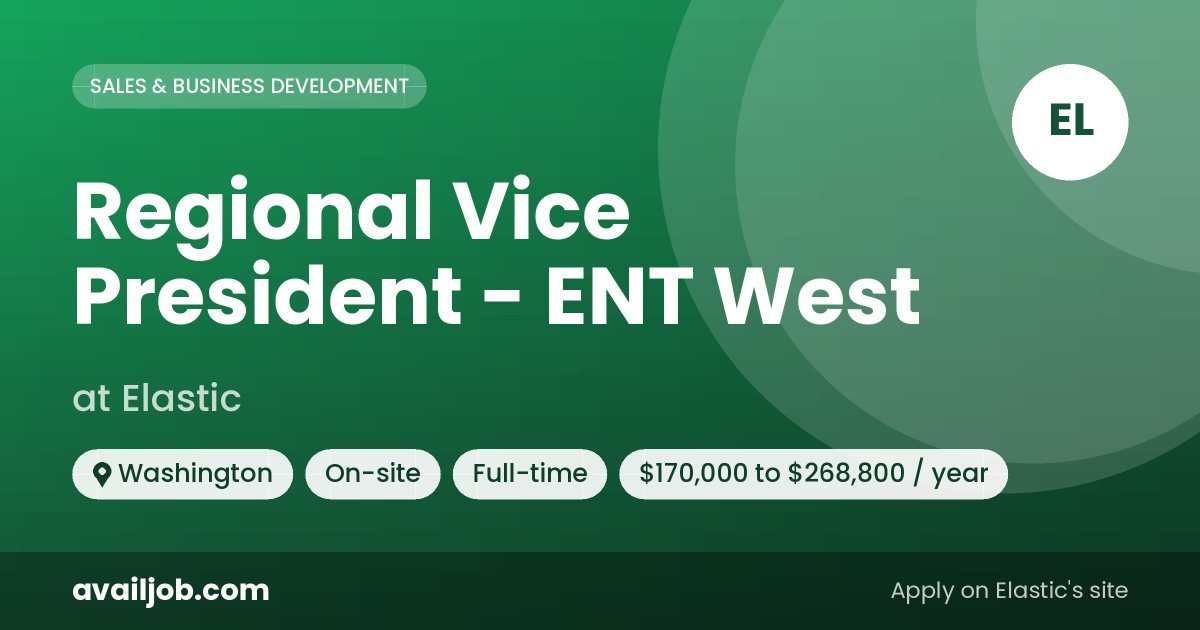 Regional Vice President - ENT West job at Elastic in Washington