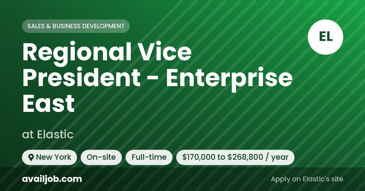 Regional Vice President - Enterprise East job at Elastic in New York