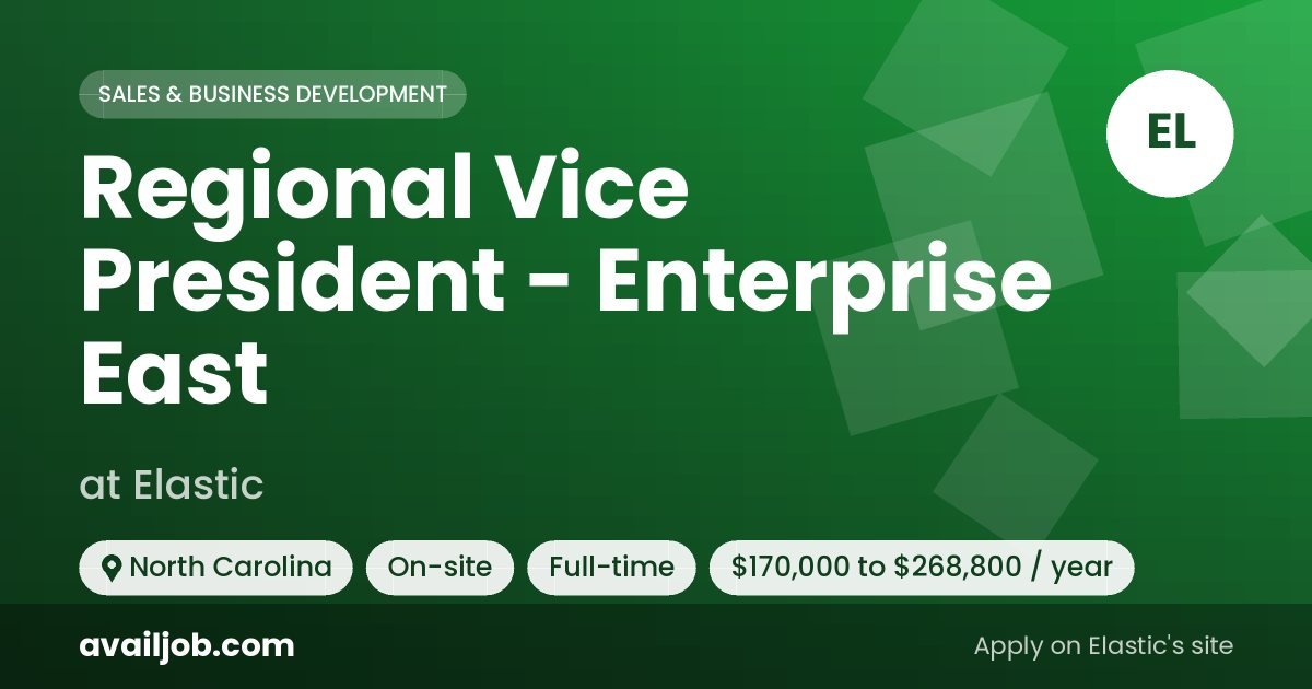 Regional Vice President - Enterprise East job at Elastic in North Carolina